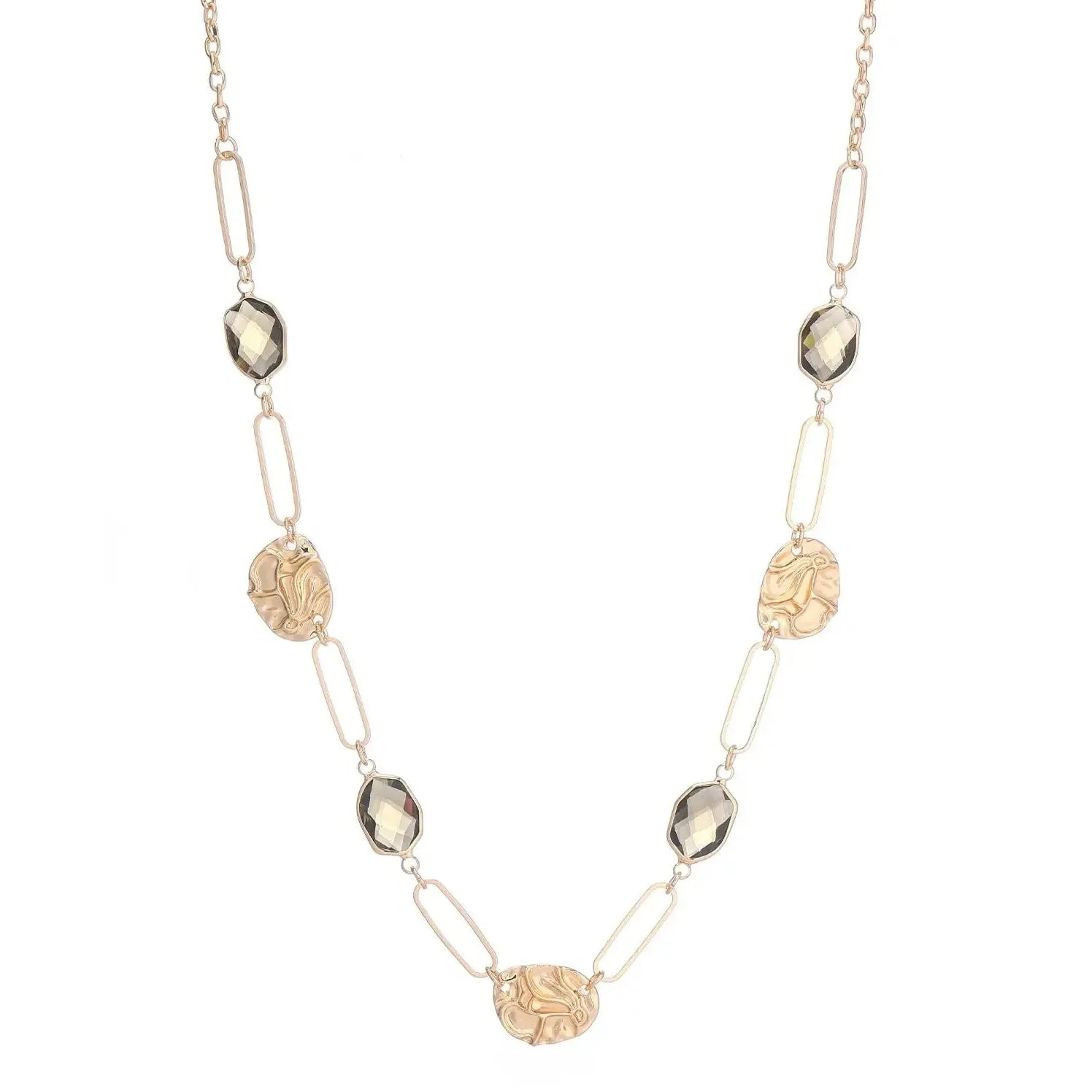 Boho Gold Plated Stainless Steel Long Chain Necklace Featuring Natural Stone Beads
