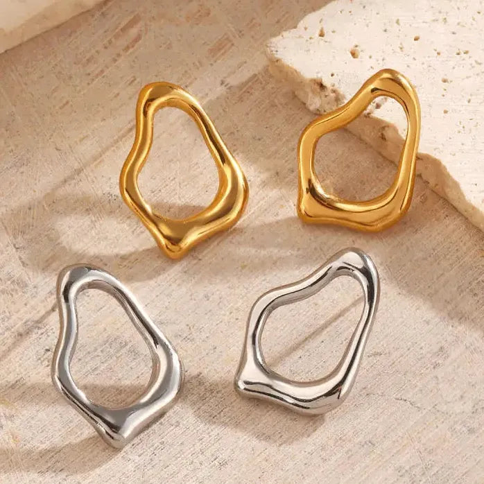 Stainless Steel Skeleton Drop Earrings Women Geometric Hollow Stud Jewelry Chic
