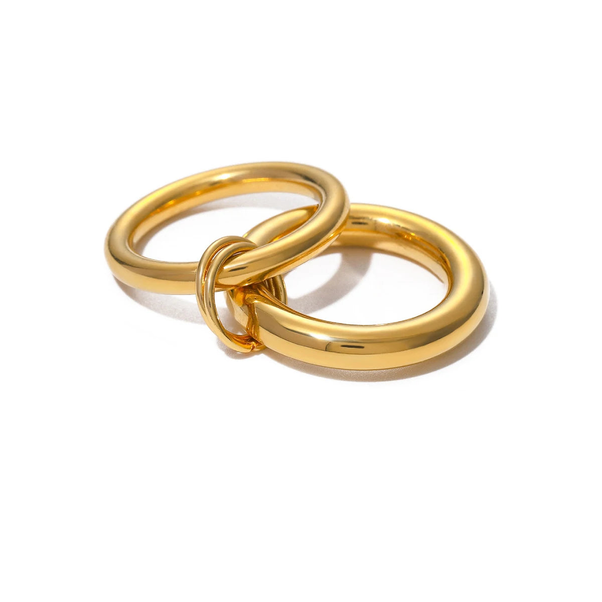 18K Gold Plated Stainless Steel Double Round Finger Ring for Women Waterproof Hiphop Jewelry