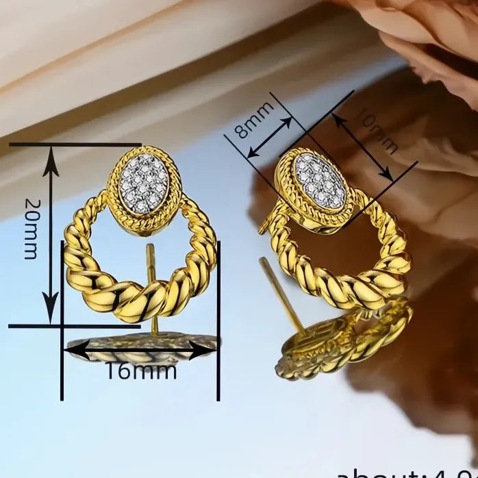 Twisted Circle Drop Earrings for Women Gold Color Copper Alloy CZ Jewelry