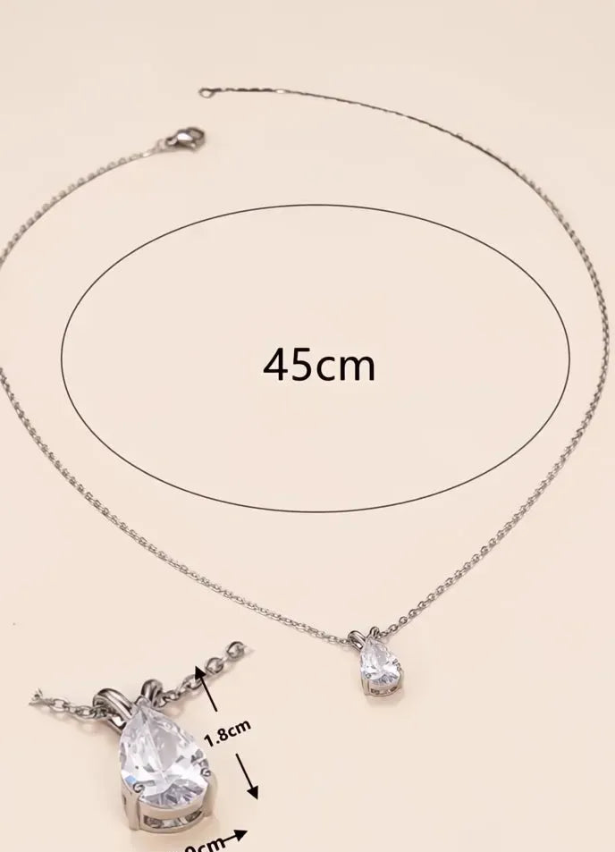 Luxury Pear Cubic Zirconia Pendant Necklace Silver Color Bridal Wedding Engagement Jewelry