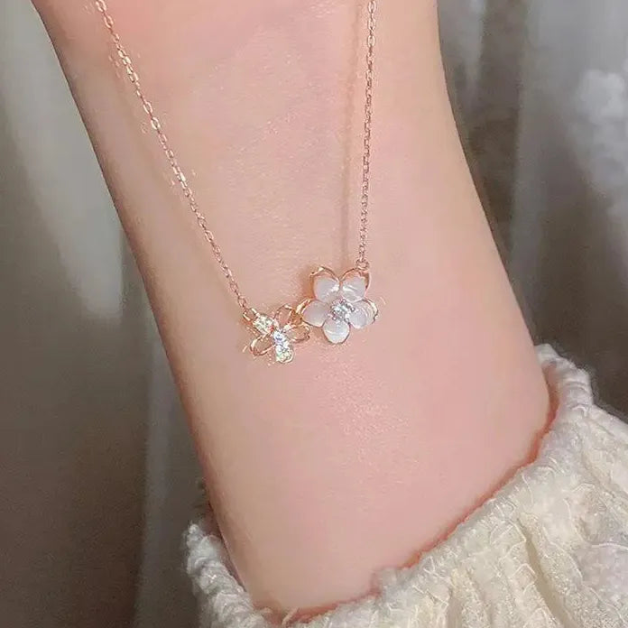 Luxury Shiny Sakura Pendant Women’s Trendy Flower Necklace Jewelry Gift