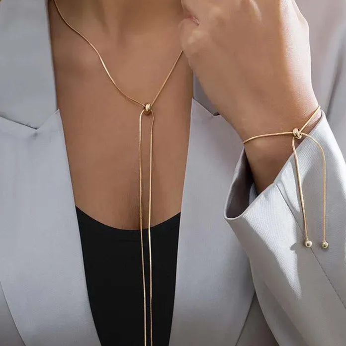 Kpop Metal Snake Chain Choker Necklace for Women Adjustable Tassel Gift Jewelry