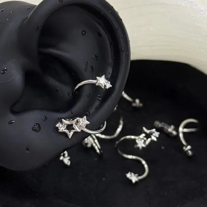 Star Spiral Planet Stainless Steel Ear Bone Stud Earrings for Women