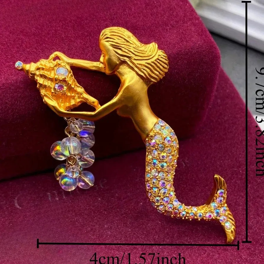 Luxury Mermaid Tassel Brooch Pin Jewelry for Men Women Party Accessory