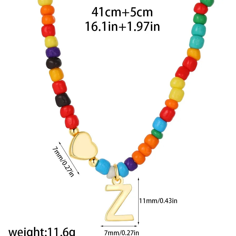18k Gold Plated Alphabet Letter Pendant Necklace Beads Mini Heart Choker Women