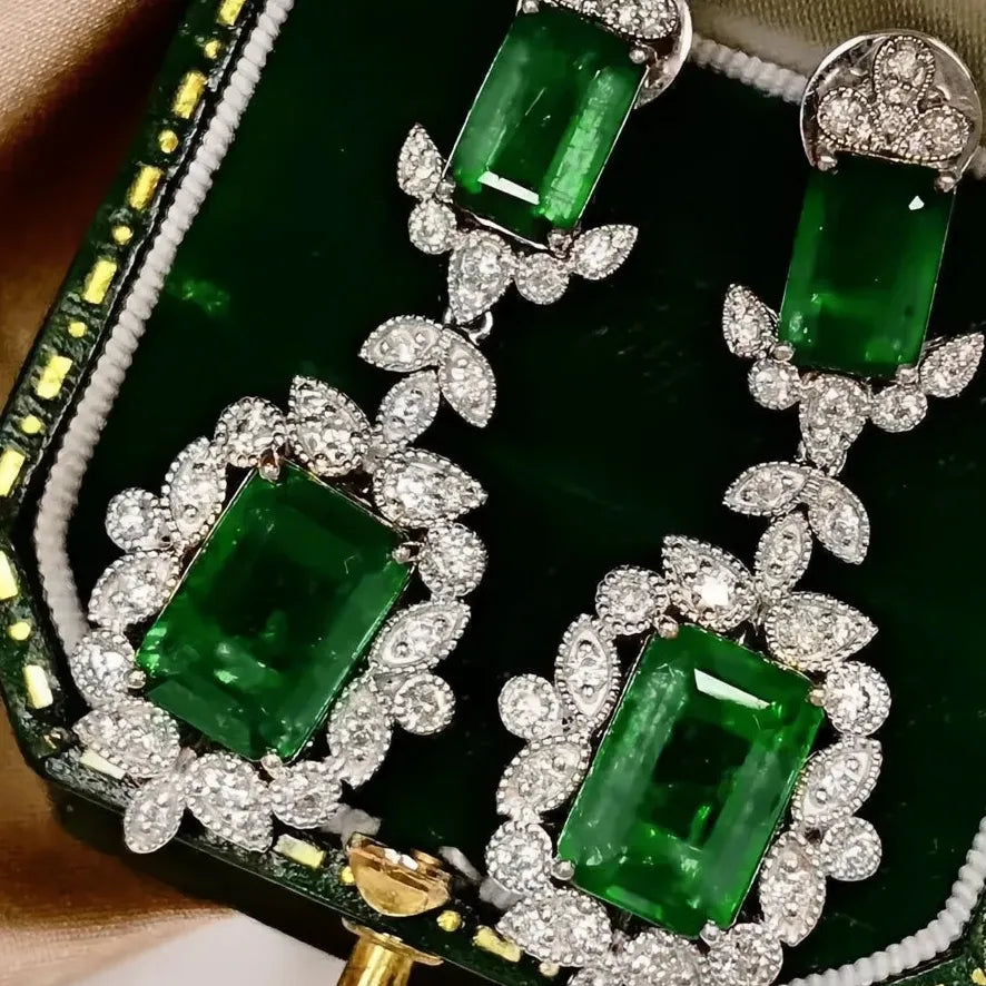 Green Geometric Cubic Zirconia Drop Earrings for Women Wedding Gift Jewelry