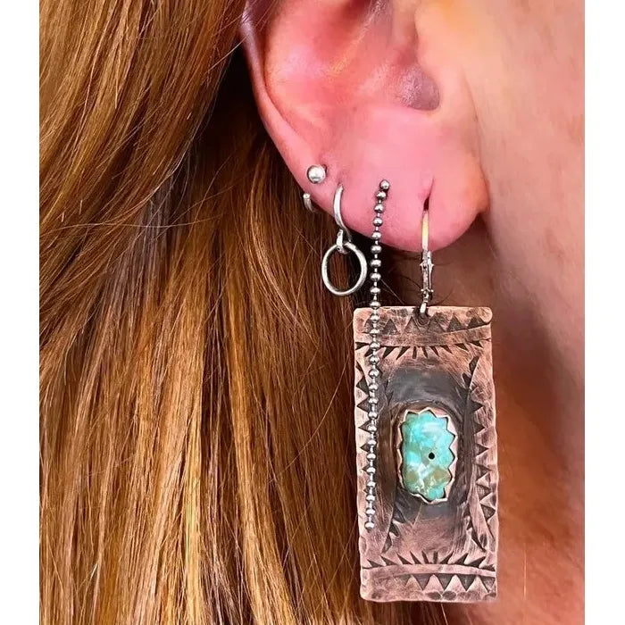 Retro Women's Blue Stone Rectangular Pendant Earrings Zinc Alloy Fashion Jewelry