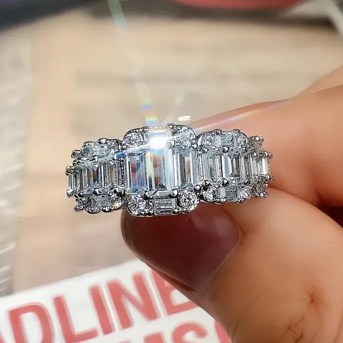 Brass Geometric Promise Ring with White Cubic Zirconia Wedding Band