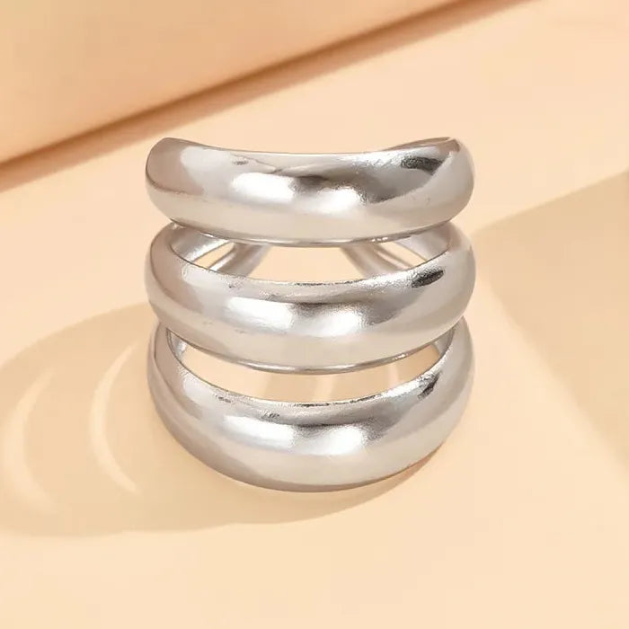 Adjustable Stainless Steel Skeleton Ring Gold Color Wide Band Women Men Jewelry