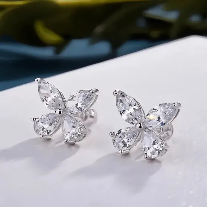 Dainty Crystal Butterfly Silver Stud Earrings Bridal Jewelry for Women