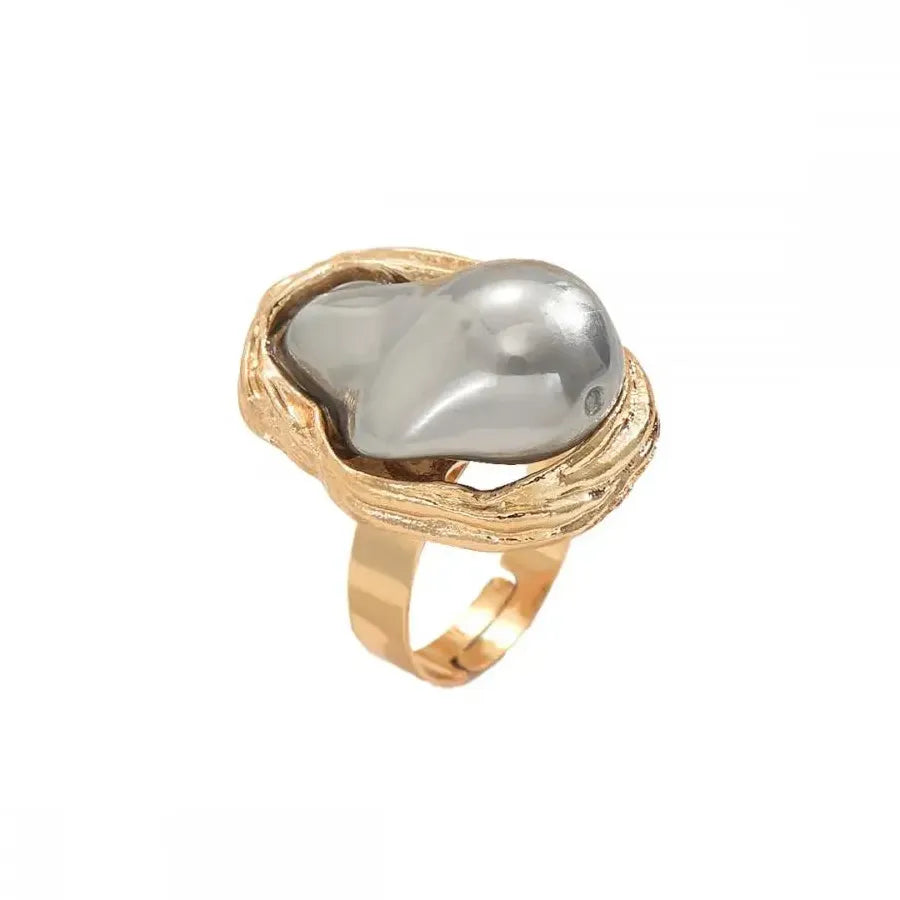 Adjustable Vintage Baroque Pearl Geometric Cocktail Ring for Women Stylish