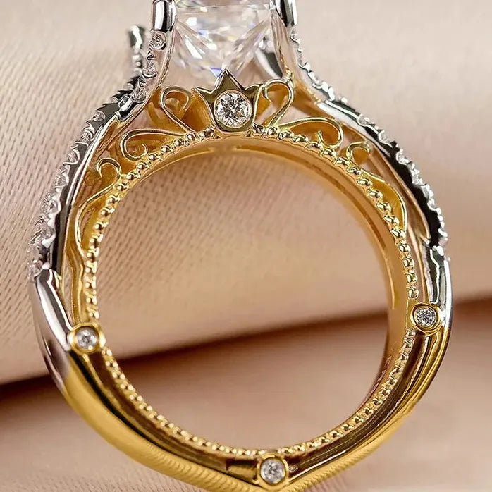 Two-tone Geometric CZ Brass Wedding Band Ring for Women