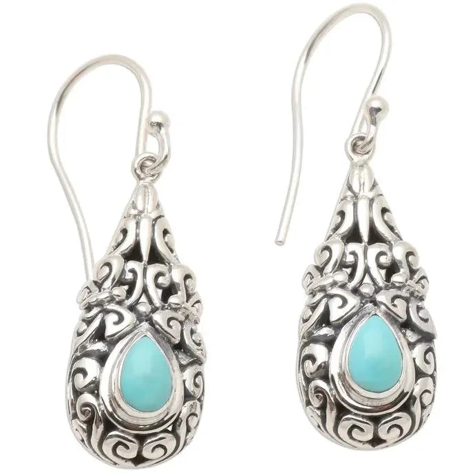 Bohemian Retro Metal Turquoise Earrings Copper Drop Personalized Accessories