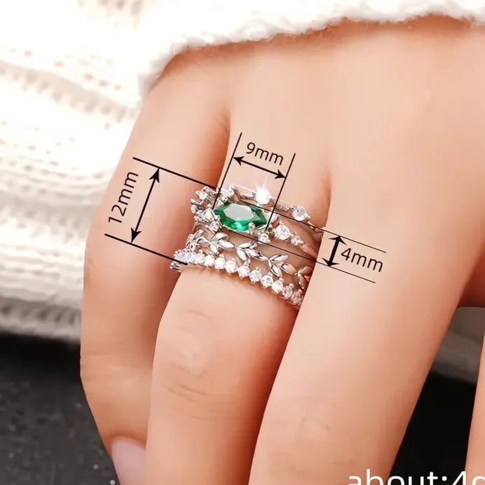 Gold Silver Green CZ Bridal Party Rings Set Fashion Jewelry Collection