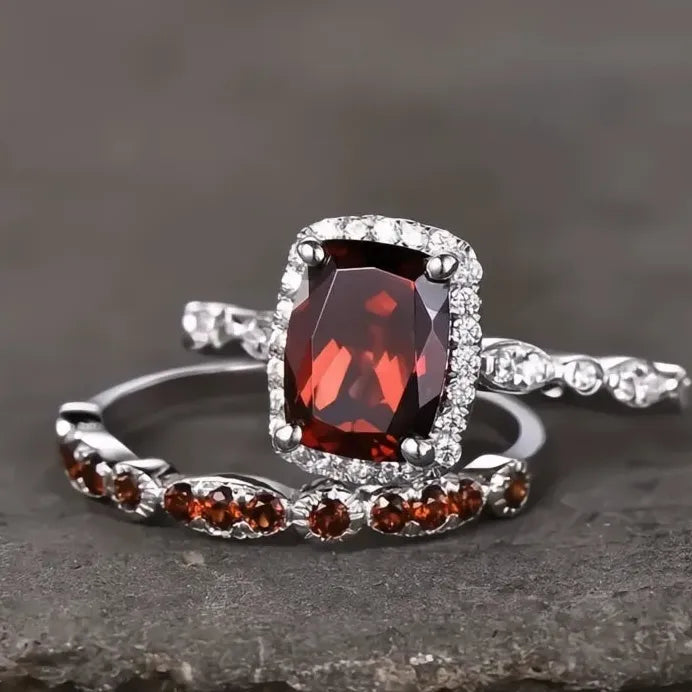 Brass Red CZ Bridal Wedding Engagement Ring Set Jewelry Collection
