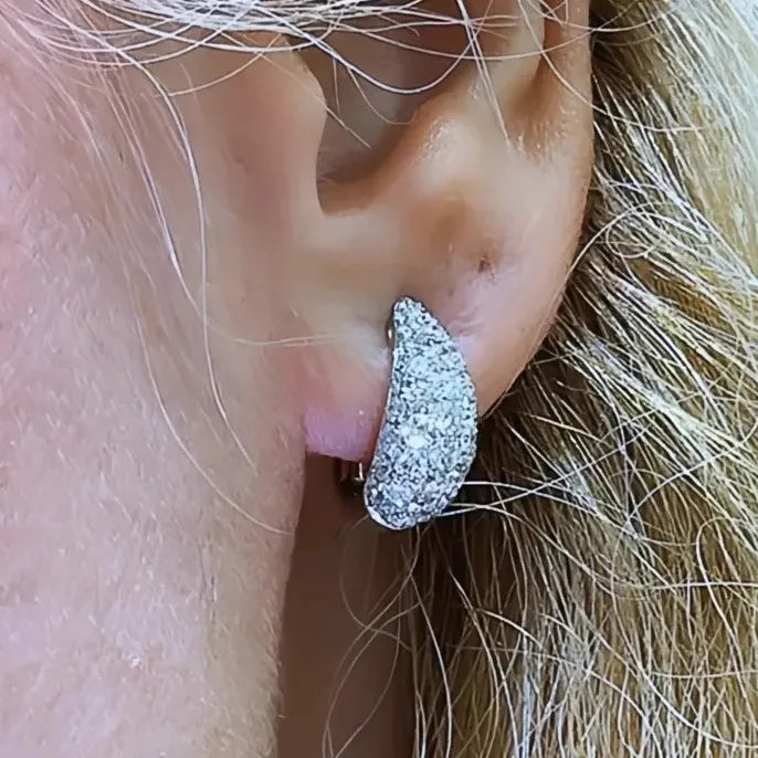 Silver Geometric Hoop Earrings with Cubic Zirconia for Wedding & Party