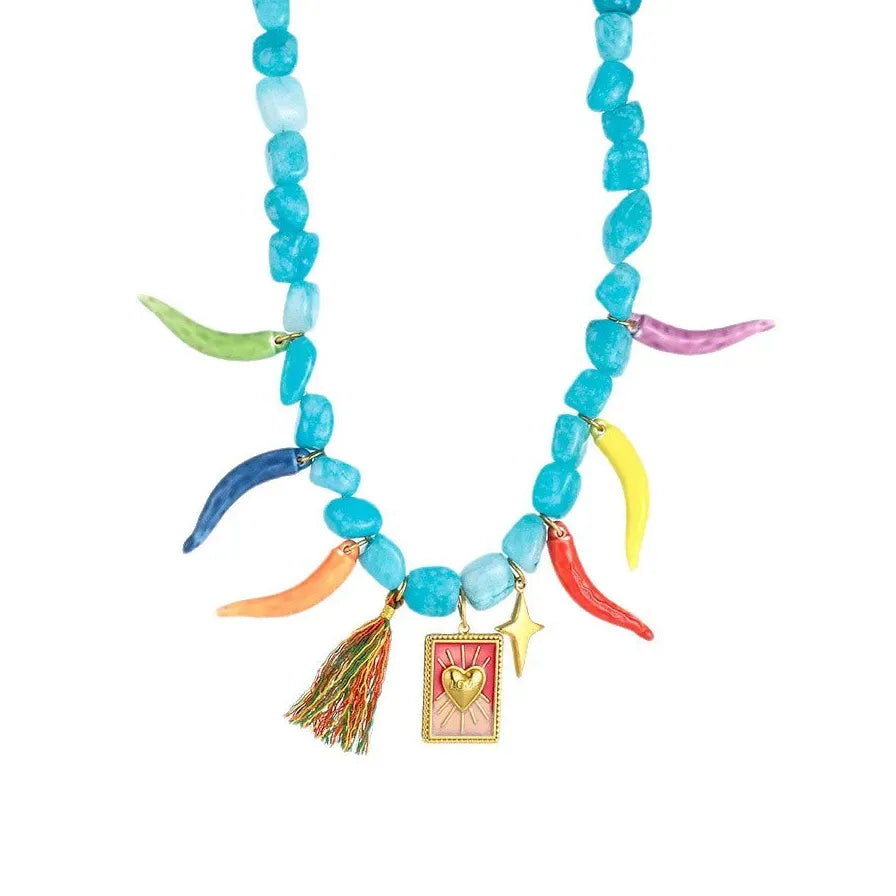 Stackable Natural Stone Bell Pepper Collar Necklace Women Stainless Steel Choker Pendant