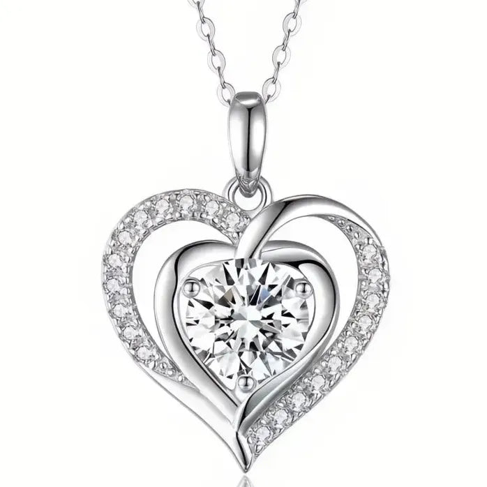 Geometric Heart Pendant Necklace for Women Copper Alloy Cubic Zirconia