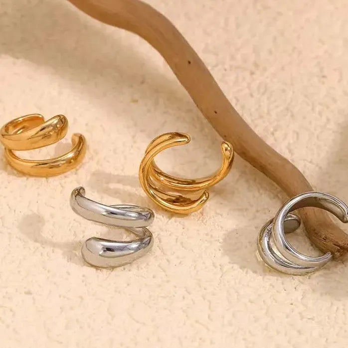 Punk Fake Piercing Double Circle Ear Cuff Clip Earrings for Women Men