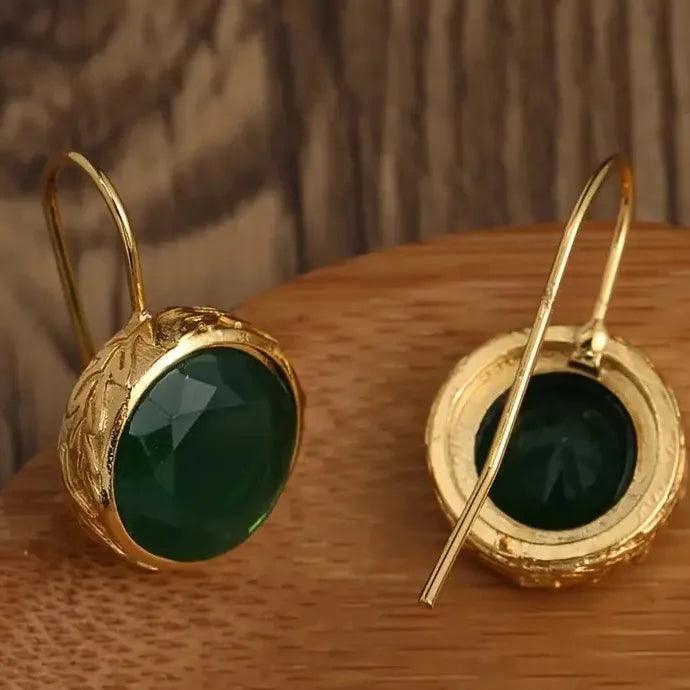 Luxurious Emerald Synthetic Gemstone Drop Earrings Round Shape Jewelry for Women