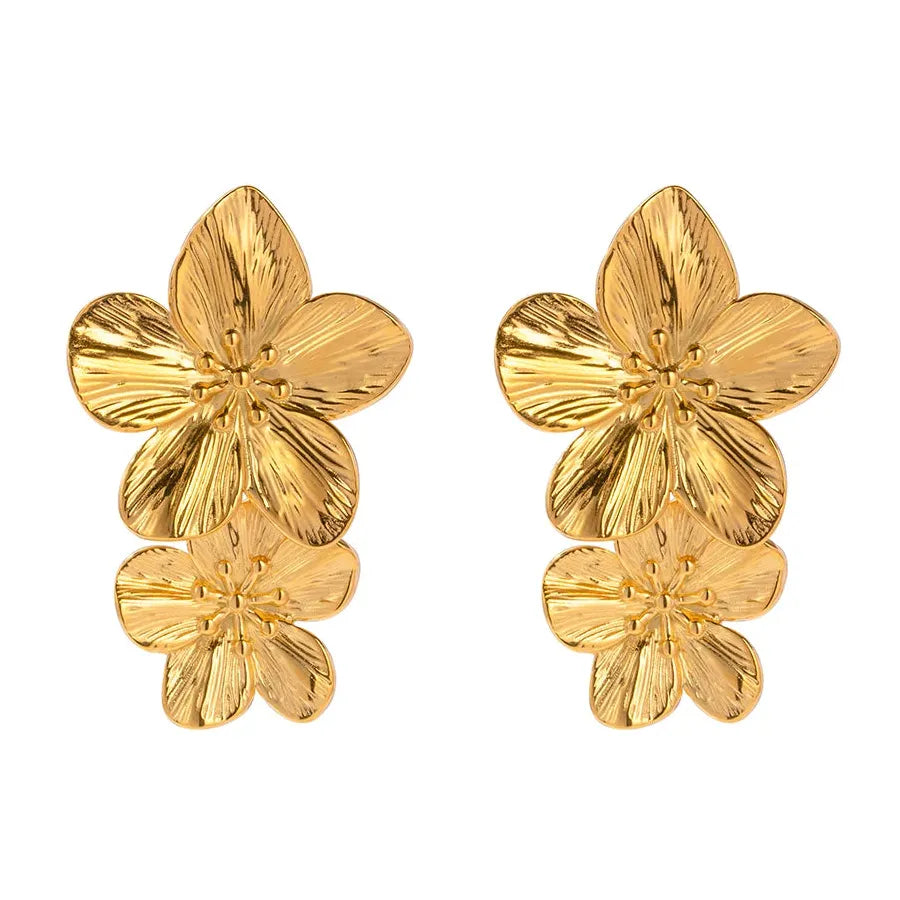 Vintage Gold Metal Flower Drop Earrings Stylish Statement Jewelry for Women