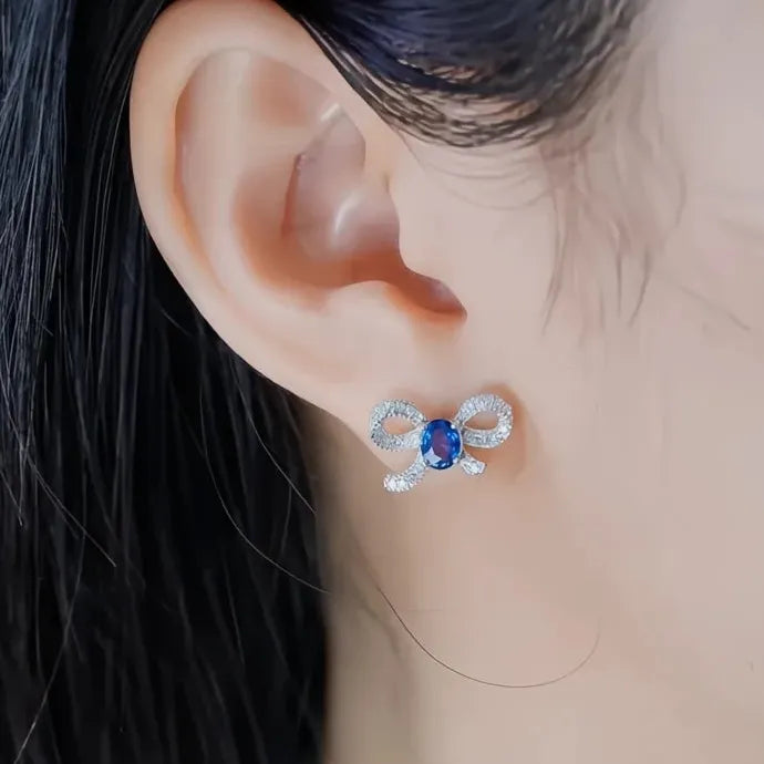 Blue Cubic Zirconia Geometric Copper Alloy Stud Earrings for Women