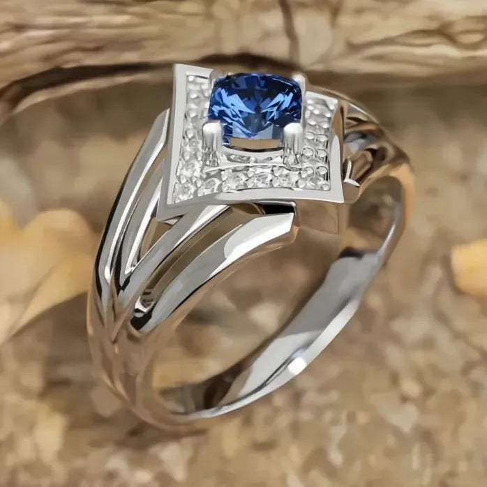 Elegant Blue Cubic Zirconia Brass Ring for Women Party Jewelry