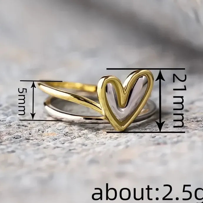 Romantic Two-tone Hollow Heart Brass Ring for Women Wedding Jewelry