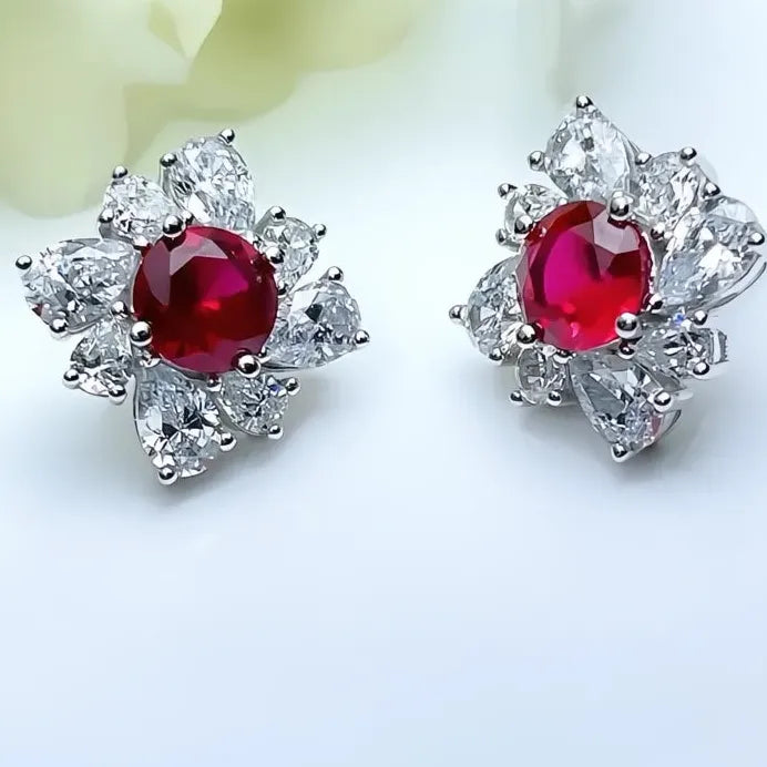 Elegant Geometric Red CZ Stud Earrings for Women Wedding Jewelry Gift