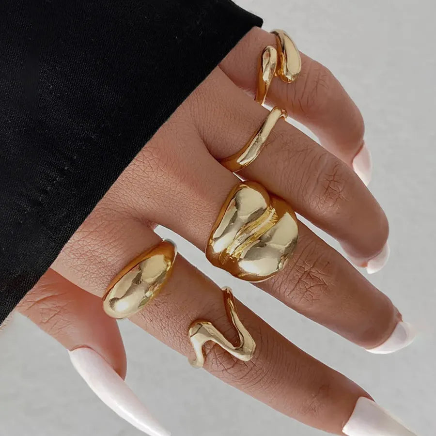 15Pcs Metal Water Droplet Rings Punk Retro Boho Jewelry Gift Set