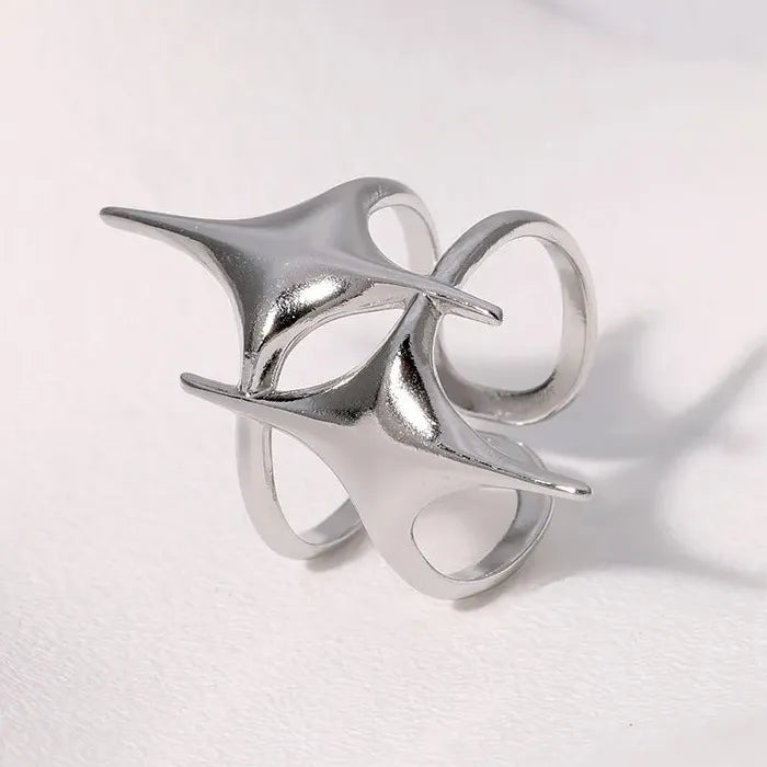 Adjustable Stainless Steel Star Cross Punk Y2K Ring for Women Gift Jewelry