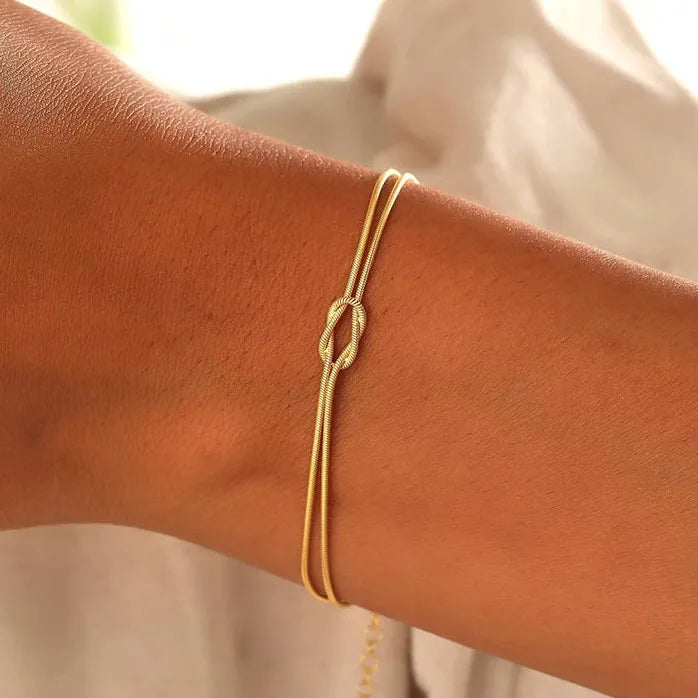 Love Knot Couple Bracelets 14K Gold Plated Stainless Steel Adjustable Gift Jewelry