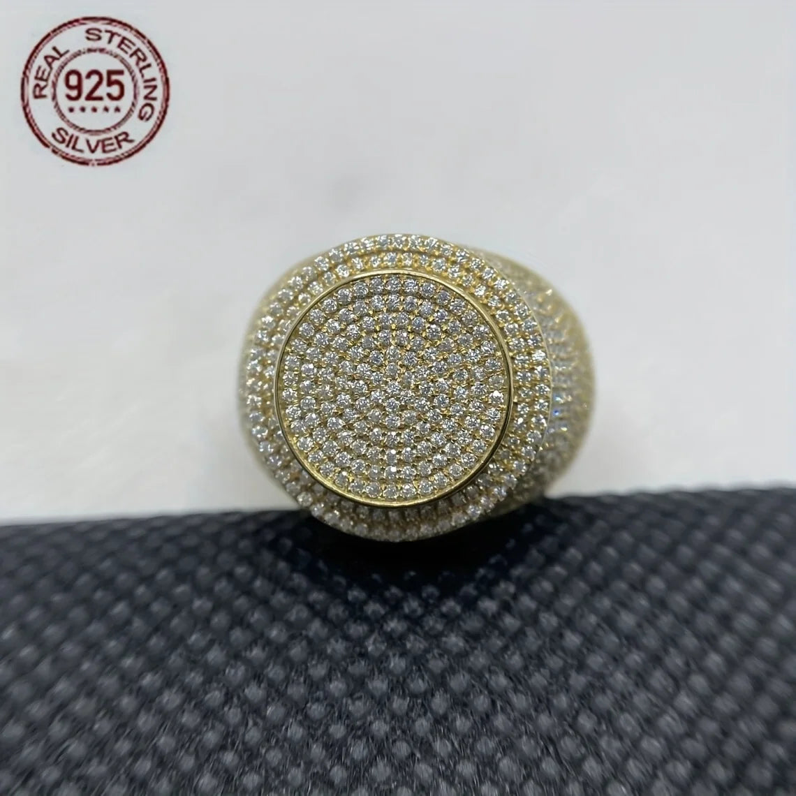 18K Gold Plated 925 Sterling Silver Iced Out CZ Men’s Hip Hop Dome Ring