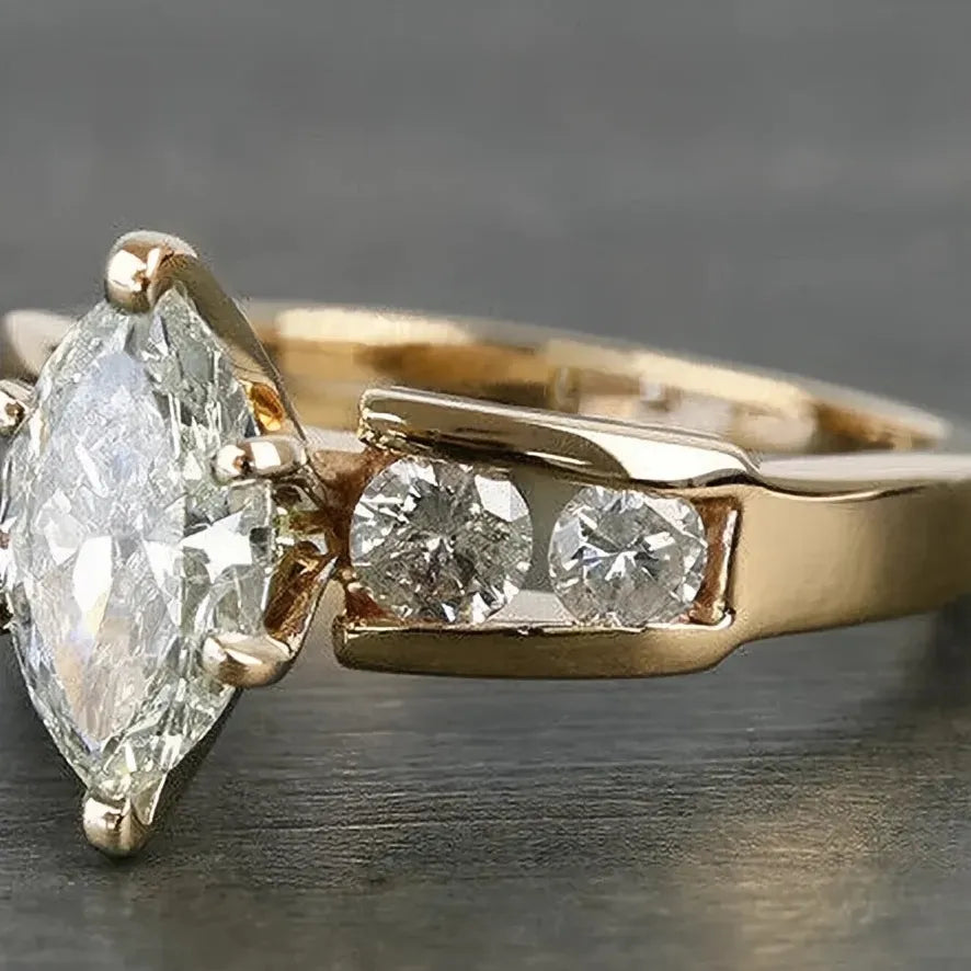 Gold Marquise Cubic Zirconia Wedding Eternity Brass Ring for Women