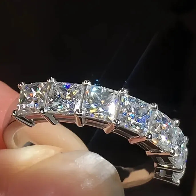 Princess Square Crystal Cubic Zirconia Brass Wedding Band Eternity Ring
