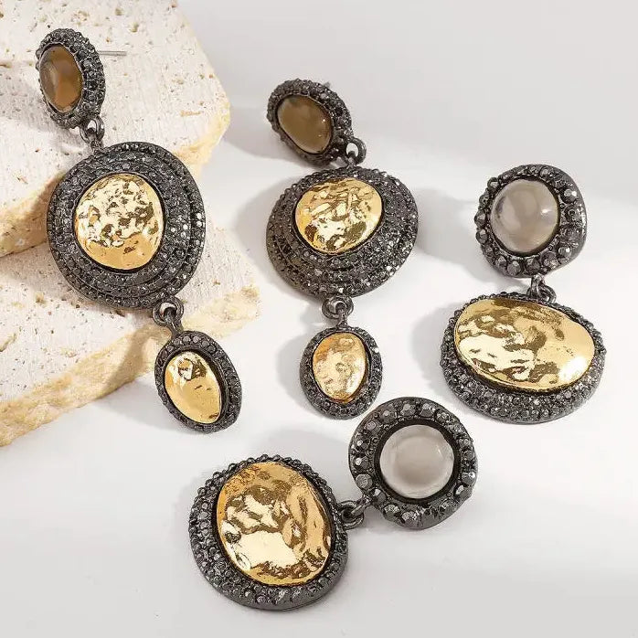 Vintage Black Zircons Oval Geometric Drop Earrings for Women Jewelry