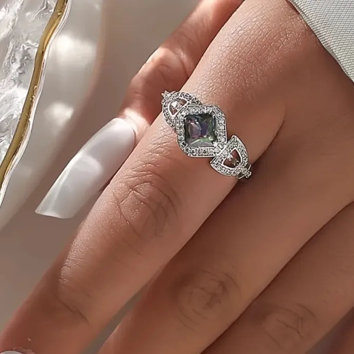 Women’s Cubic Zirconia Silver Geometric Wedding Ring Luxury Jewelry Brass