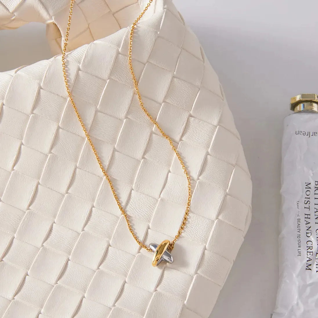 18K Gold Plated Stainless Steel Double Color Wide Cross Pendant Necklace Choker