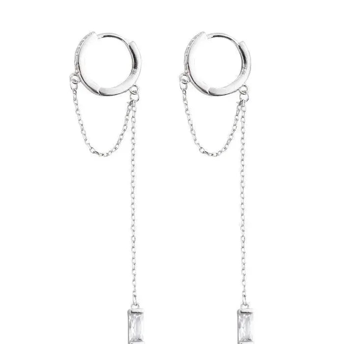 Silver Color Women's Dangle Earrings with Shiny CZ Stone Modern Fashion Jewelry Gift