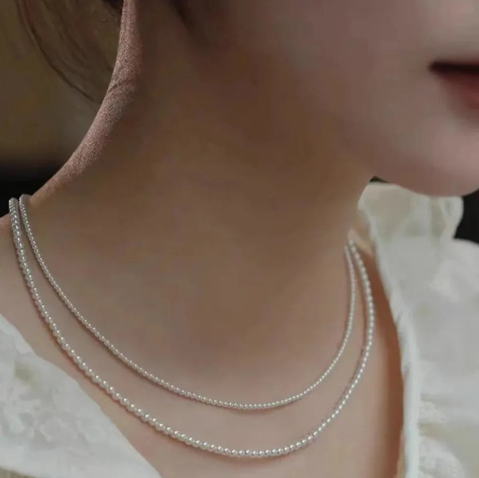 2026 Fine Round Glass Pearl Necklace with Zinc Alloy Thin Clavicle Chain
