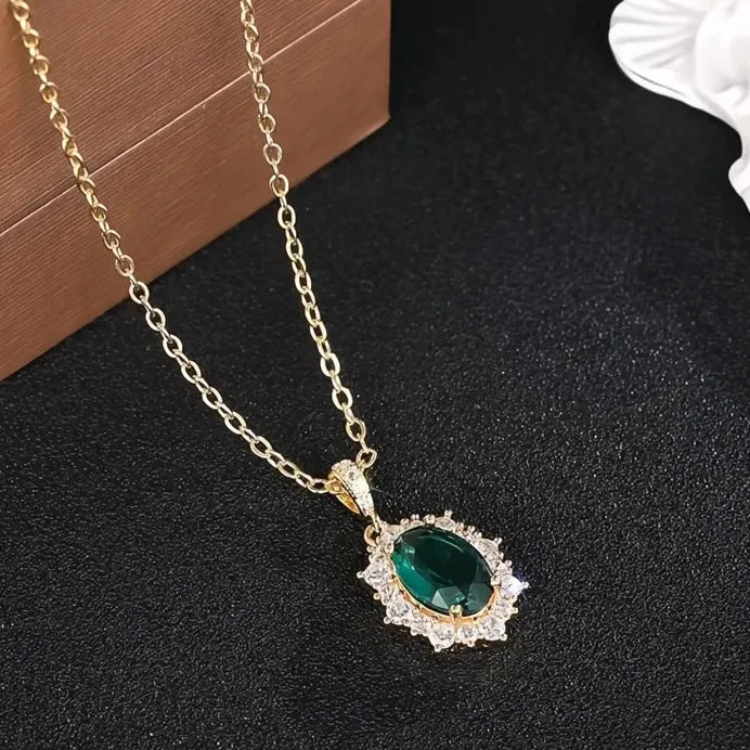 Noble Bright Women’s Green Geometric Cubic Zirconia Pendant Necklace 45CM