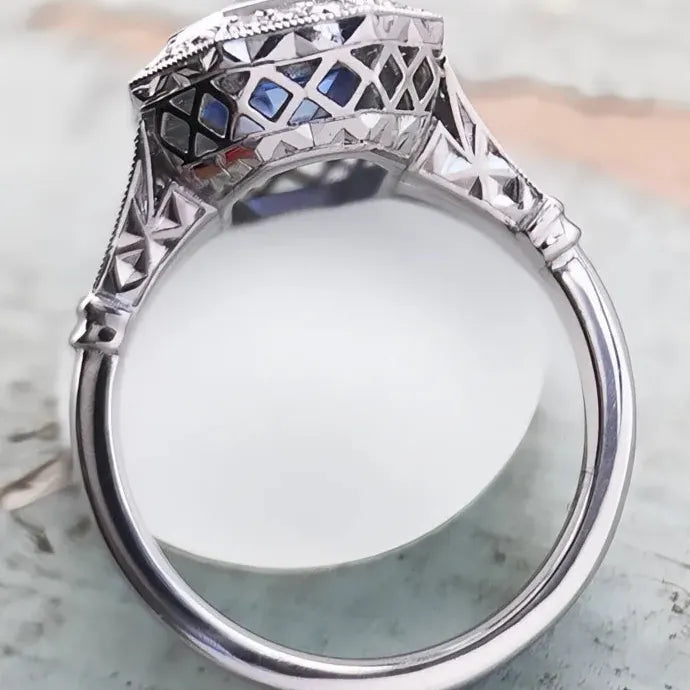 Geometric Blue Cubic Zirconia Brass Engagement Wedding Ring for Women