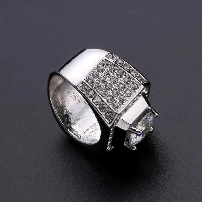 Hip Hop Rock Rings Men Women Luxury Zinc Alloy Rhinestone Zircon Party Wedding