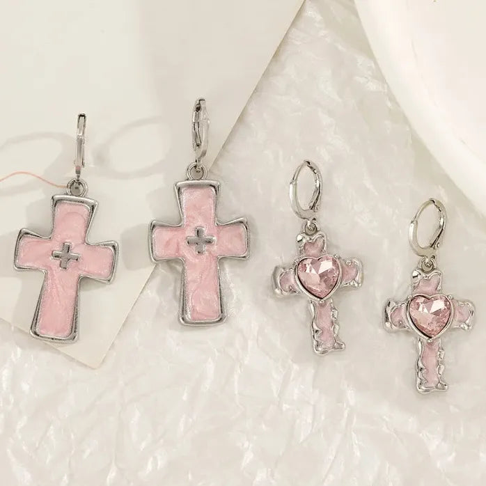 Goth Vintage Pink Strawberry Heart Star Bowknot Pendant Earrings EMO Y2K Fashion