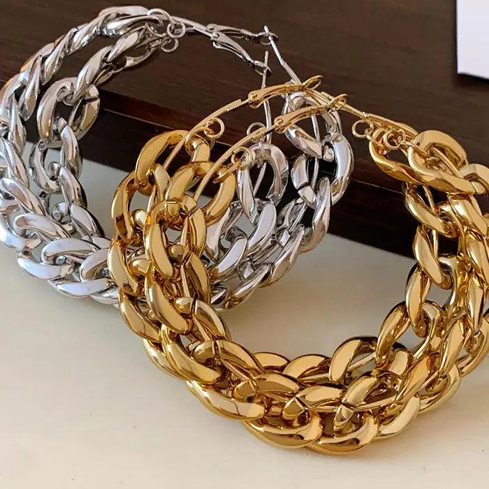 Vintage Zinc Alloy Punk Large Twisted Hoop Earrings for Women