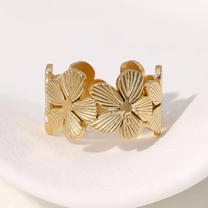 Vintage Stainless Steel Daisy Flower Ring Women Open Band Jewelry Gift