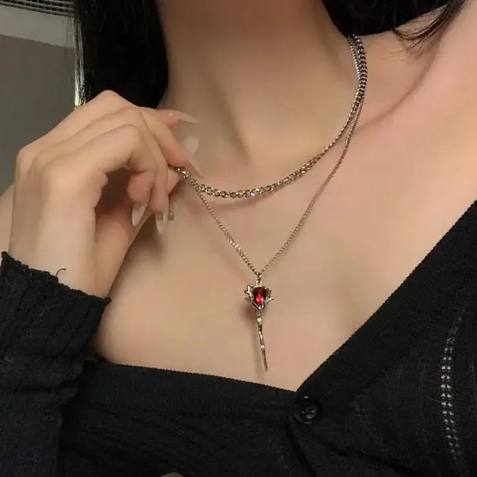 Romantic Gothic Rose Clavicle Chain Necklace Adjustable Plant Pendant Choker for Women