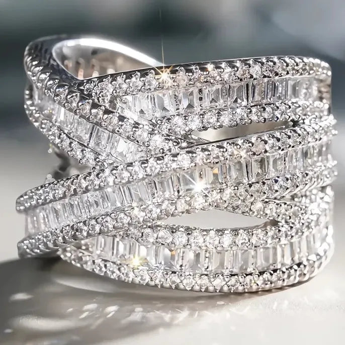 Women’s Brass Cross Cocktail Ring with Cubic Zirconia Luxury Party Jewelry