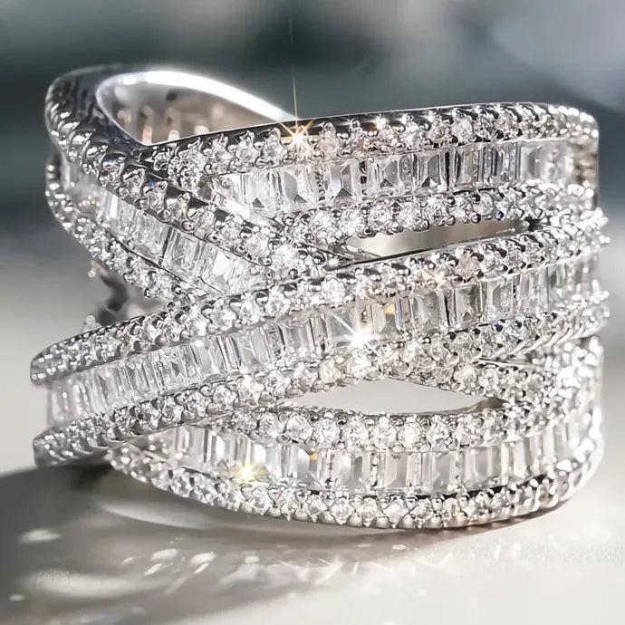 Women’s Luxury Cubic Zirconia Brass Cross Ring Party Jewelry Cocktail Ring